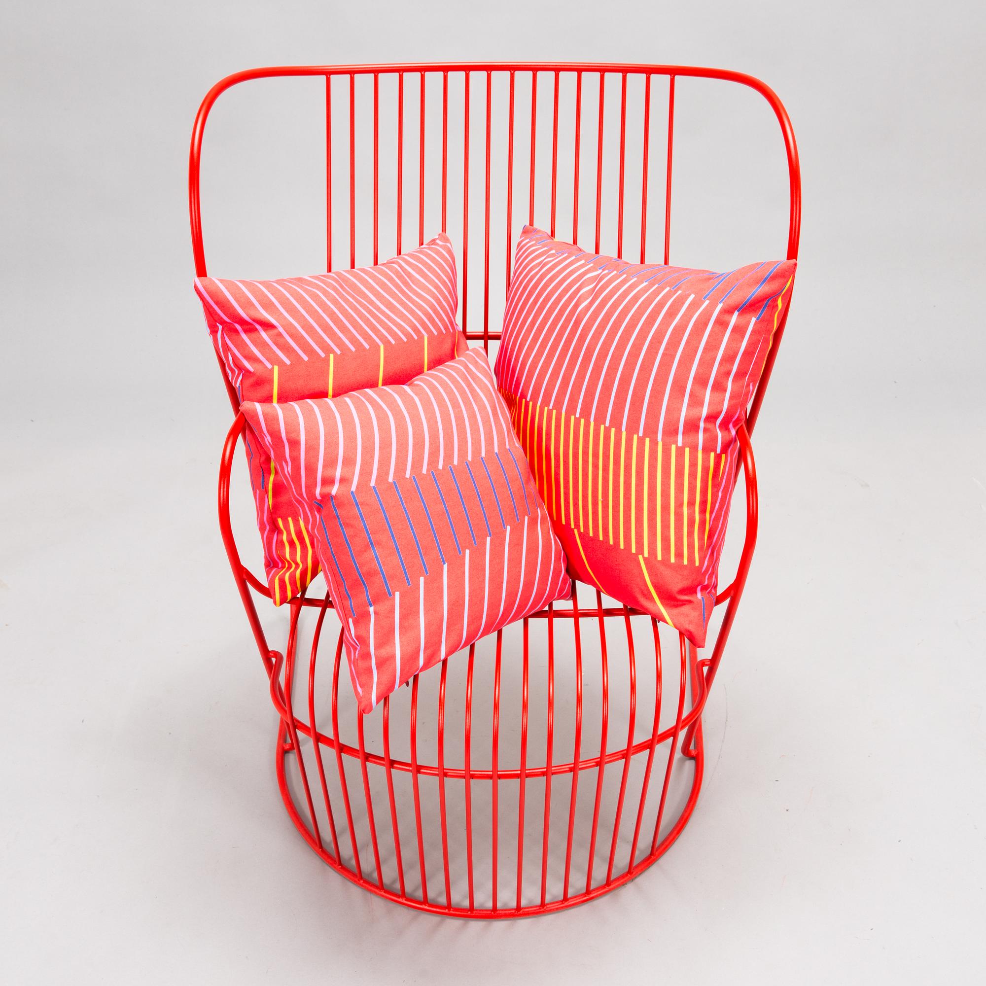Björn Dahlström, a 'Kaskad' lounge chair for Nola Design Furniture, Sweden, with three 'Vågsvall' cushions, Marimekko.
