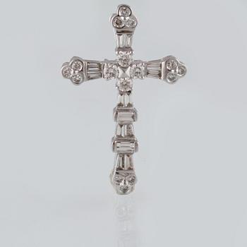 HÄNGE, 18K vitguld med 16 briljantslipade och 14 baguettslipade diamanter, 1.18 ct. Vikt 4,1 gram.