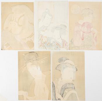 Five woodblock prints from a publication by "Tokyo Bijutsu Kankokai" (Tokyo Art Publishing Association" early 1900s.