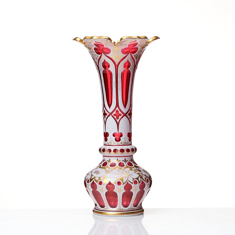 A ruby red glass vase, Russia or Bohemia, 19th century.