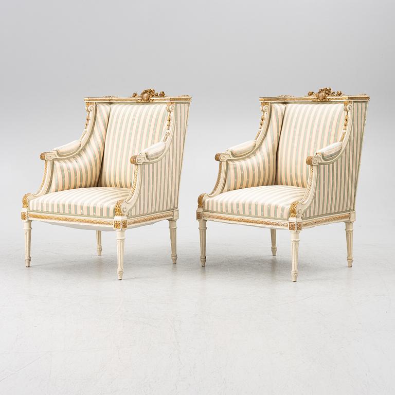 Fåtöljer,ett par,  Louis XVI-stil, 1900-talets början.
