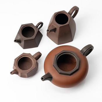A group of four Chinese yixing teapots, 1970/80s.