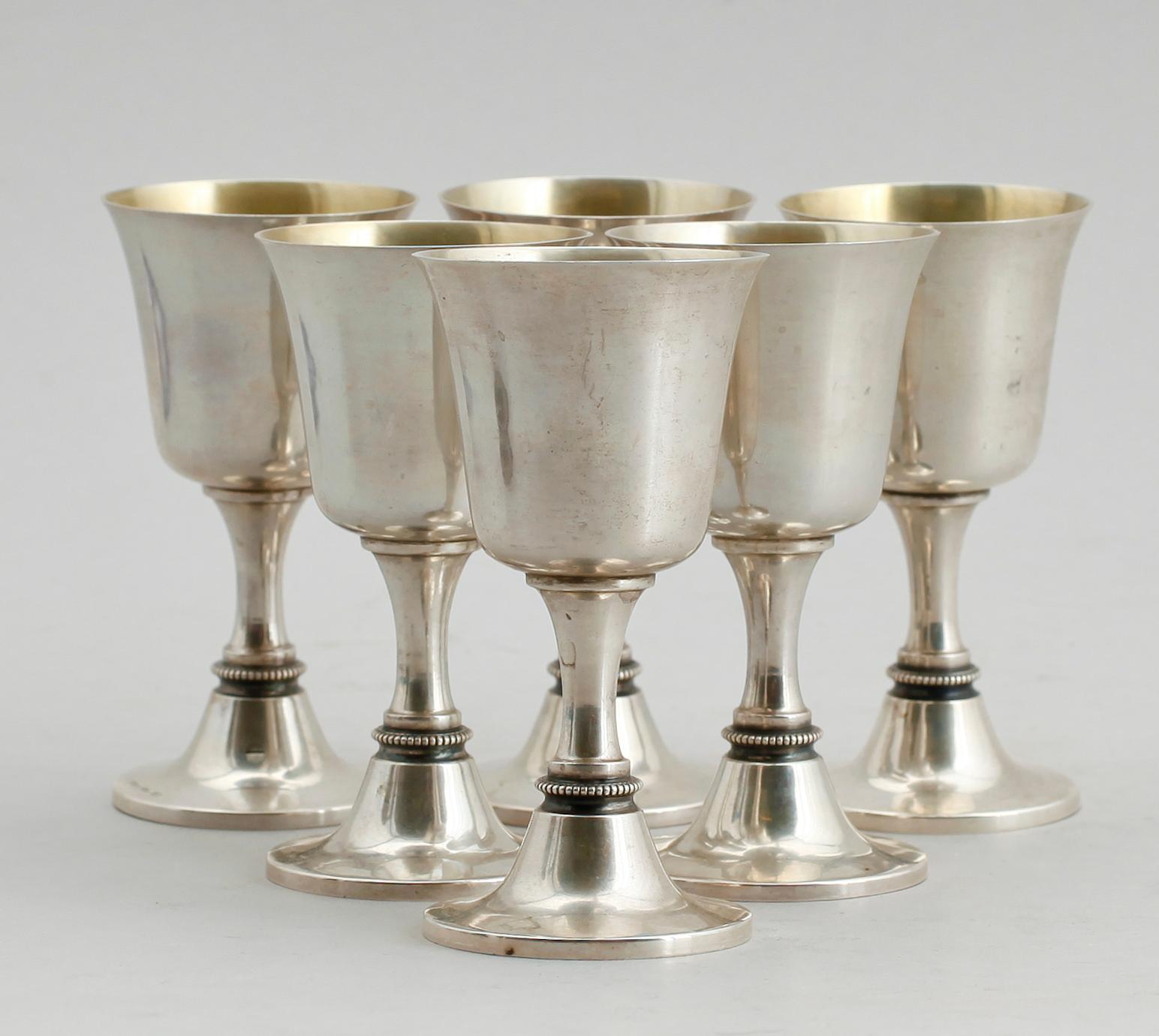 SNAPSGLAS 6 st, silver, MGAB, Uppsala 1962. Vikt ca 290 g.