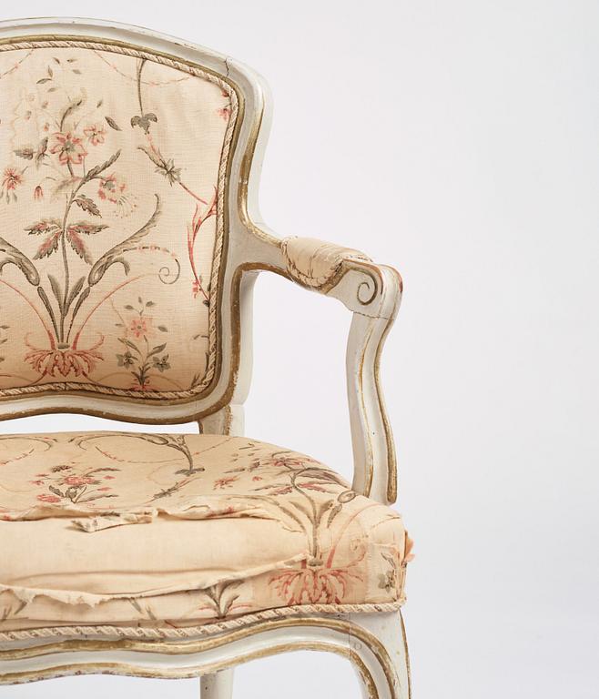 A pair of Swedish rococo armchairs, mid 18th century.