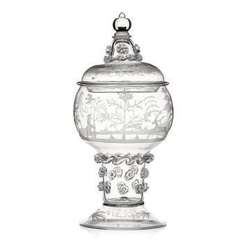 404. A lidded and engraved roemer from Kungsholms glasbruk, first part of the 18th century.