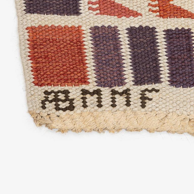 Barbro Nilsson, a carpet, 'Salerno röd', flat weave, c. 214 x 158 cm, signed AB MMF BN.