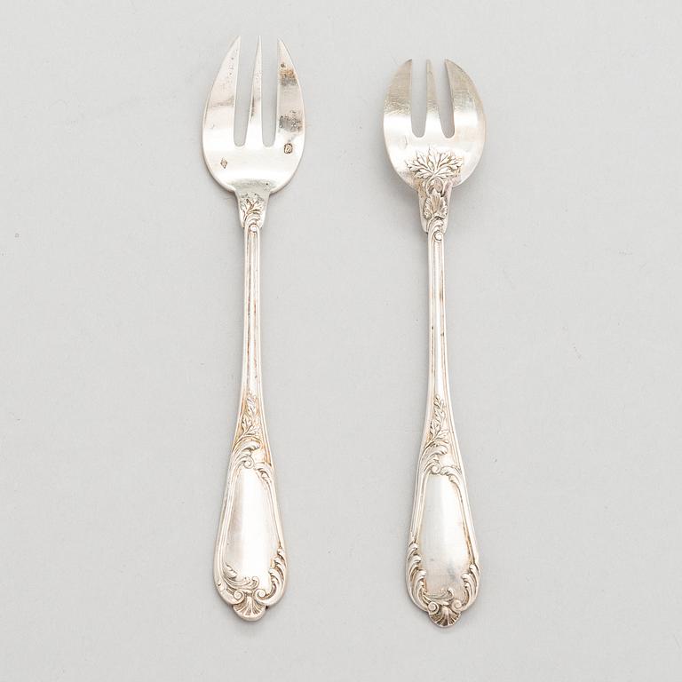 A set of twelve silver oyster forks, mark of Henri Soufflot, 1884-1910. French export mark.