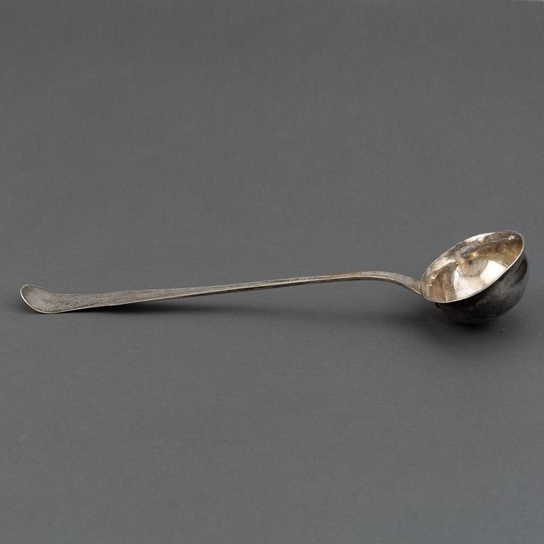 A Swedish 19th century silver soupe-laddle, marked Gustaf Bergendorff, Karlskrona 1811.