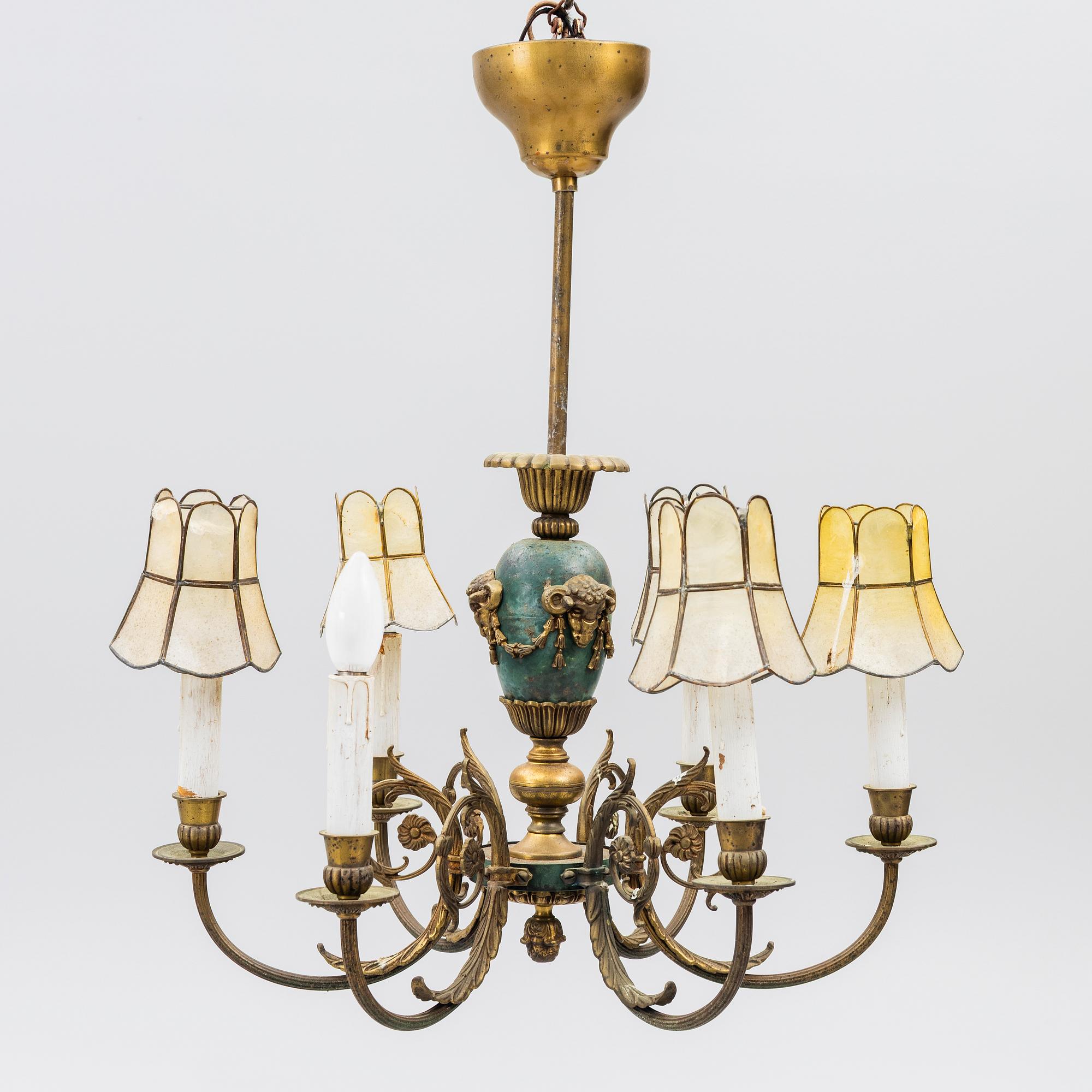 Einar Bäckströms Metallvarufabrik, Chandelier, model 4834/6, mid-20th century, Gustavian style.