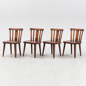 A set of four stained pine chairs from Åby Möbelfabrik, 1940s.