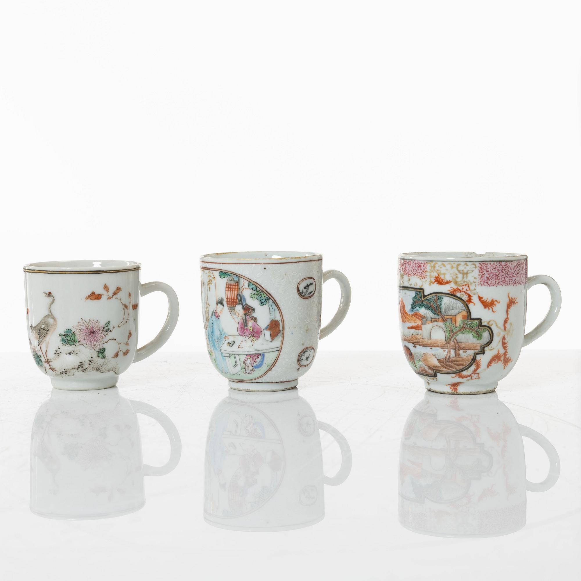 Koppar, åtta stycken, porslin. Qingdynastin, 1700-tal.