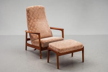 FÅTÖLJ med FOTPALL, "Duxiesta", Folke Ohlsson, DUX, etikettmärkt.