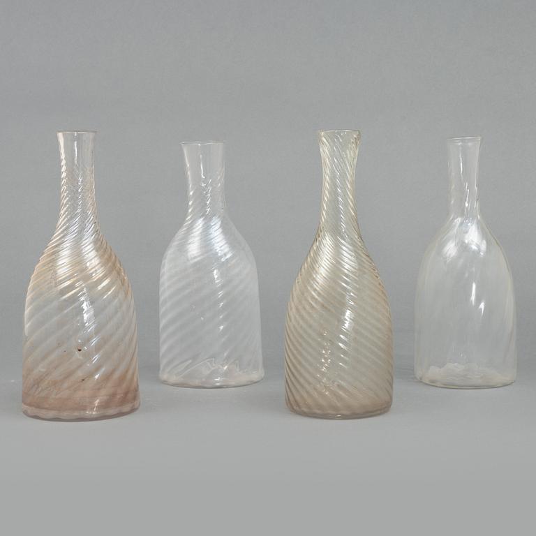 A set of four Swedish glass caraffers, 19th century.