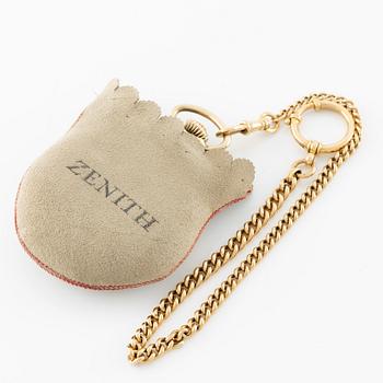 Zenith, pocket watch, 14K gold, hunter, with chain in 18K gold, 51.5 mm.