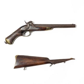 Slaglåspistol, m/1850 flankör, med löskolv.