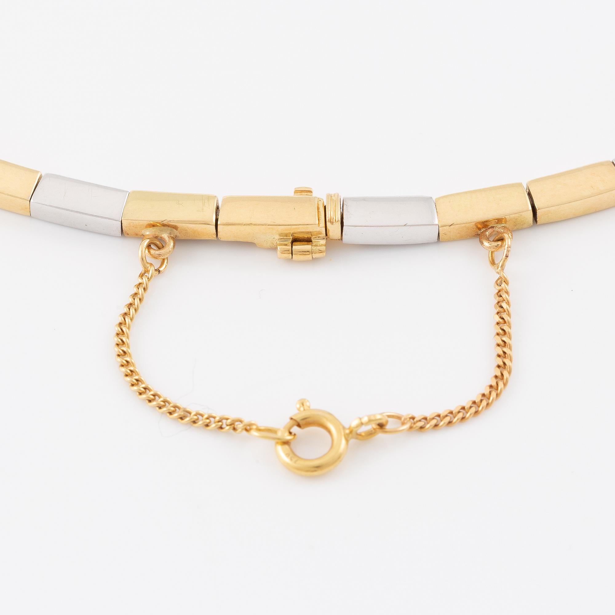 Collier, Jarl Sandin, 18K guld och vitguld med små briljantslipade diamanter.