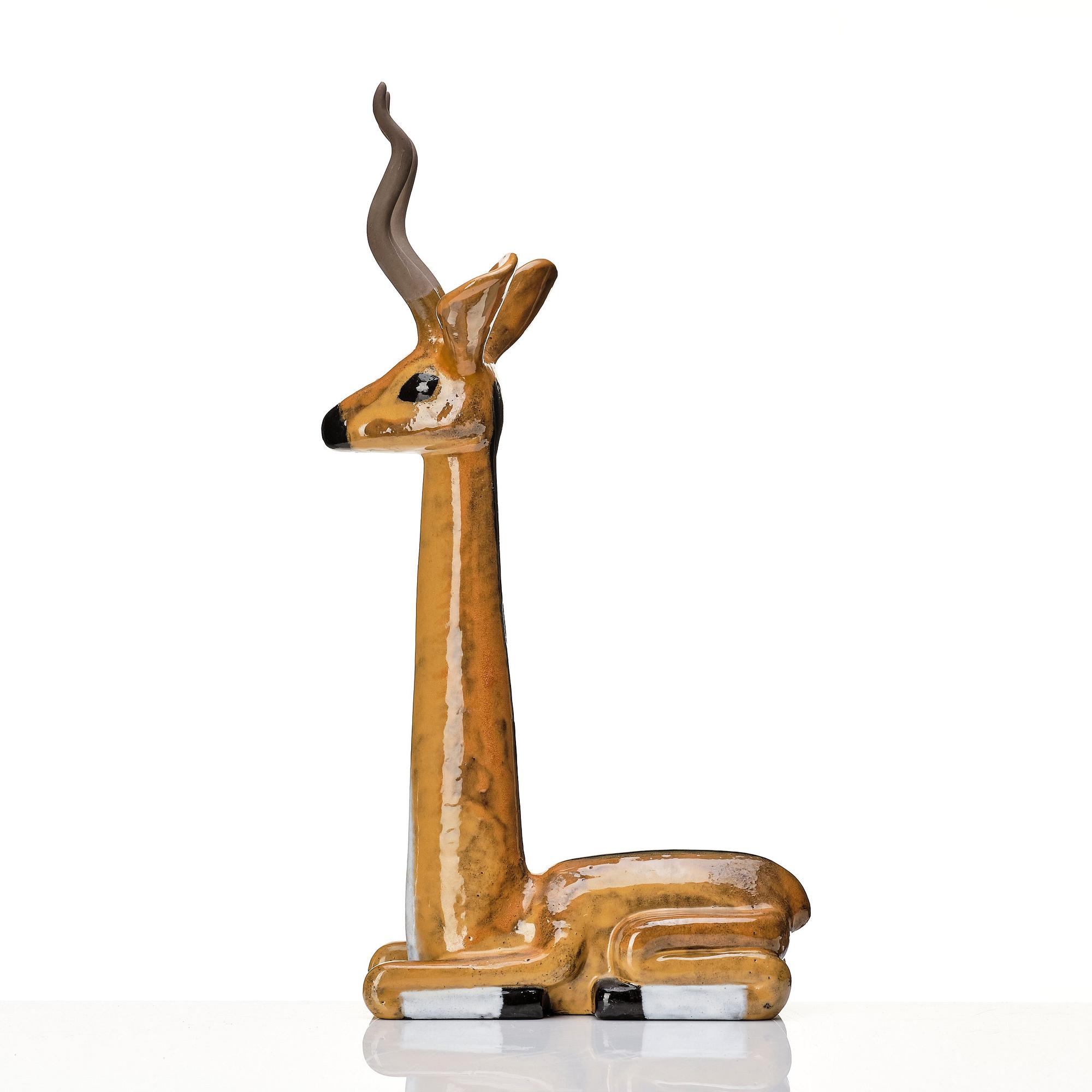 Vicke Lindstrand, a glazed ceramic sculpture of a gazelle, Upsala-Ekeby, Sweden 1948-60.