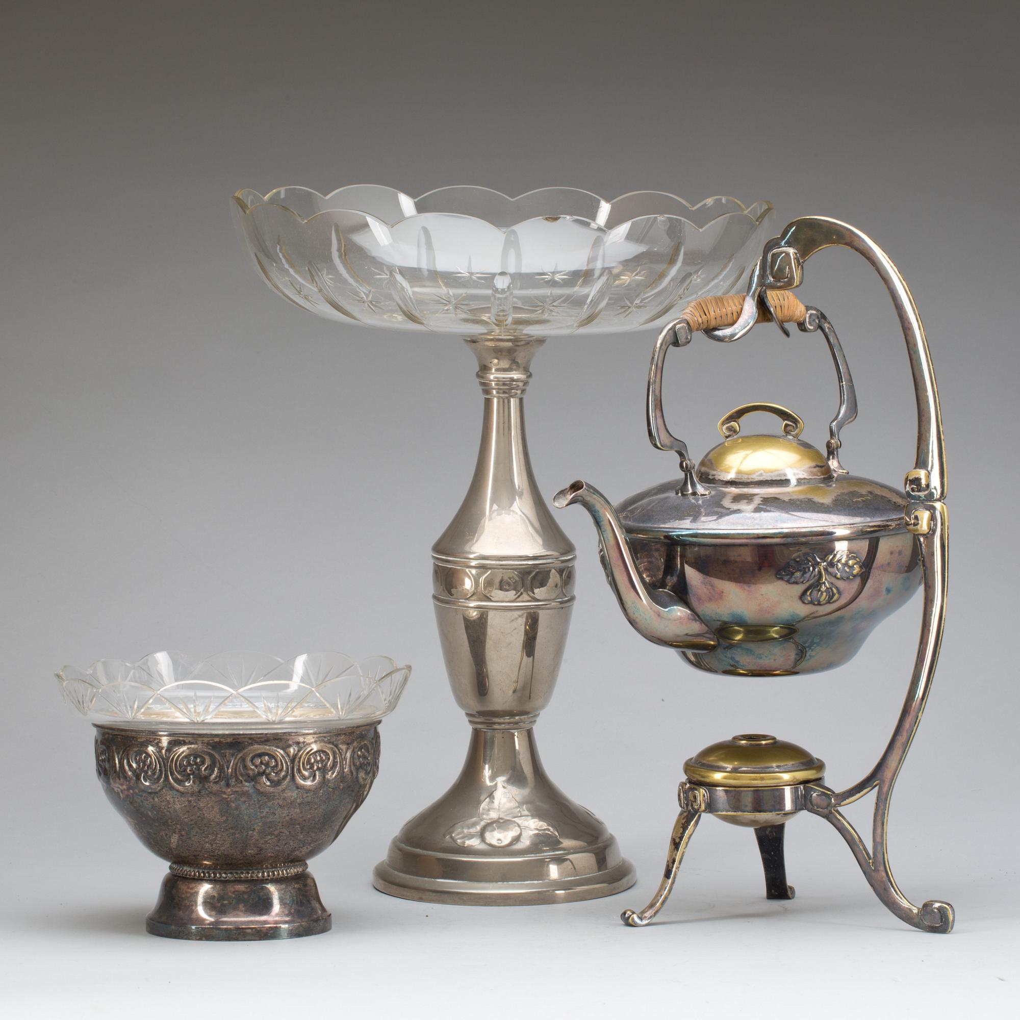 UPPSATSSKÅL, TEKANNA på RECHARD och SKÅL, nysilver, 1900-tal.