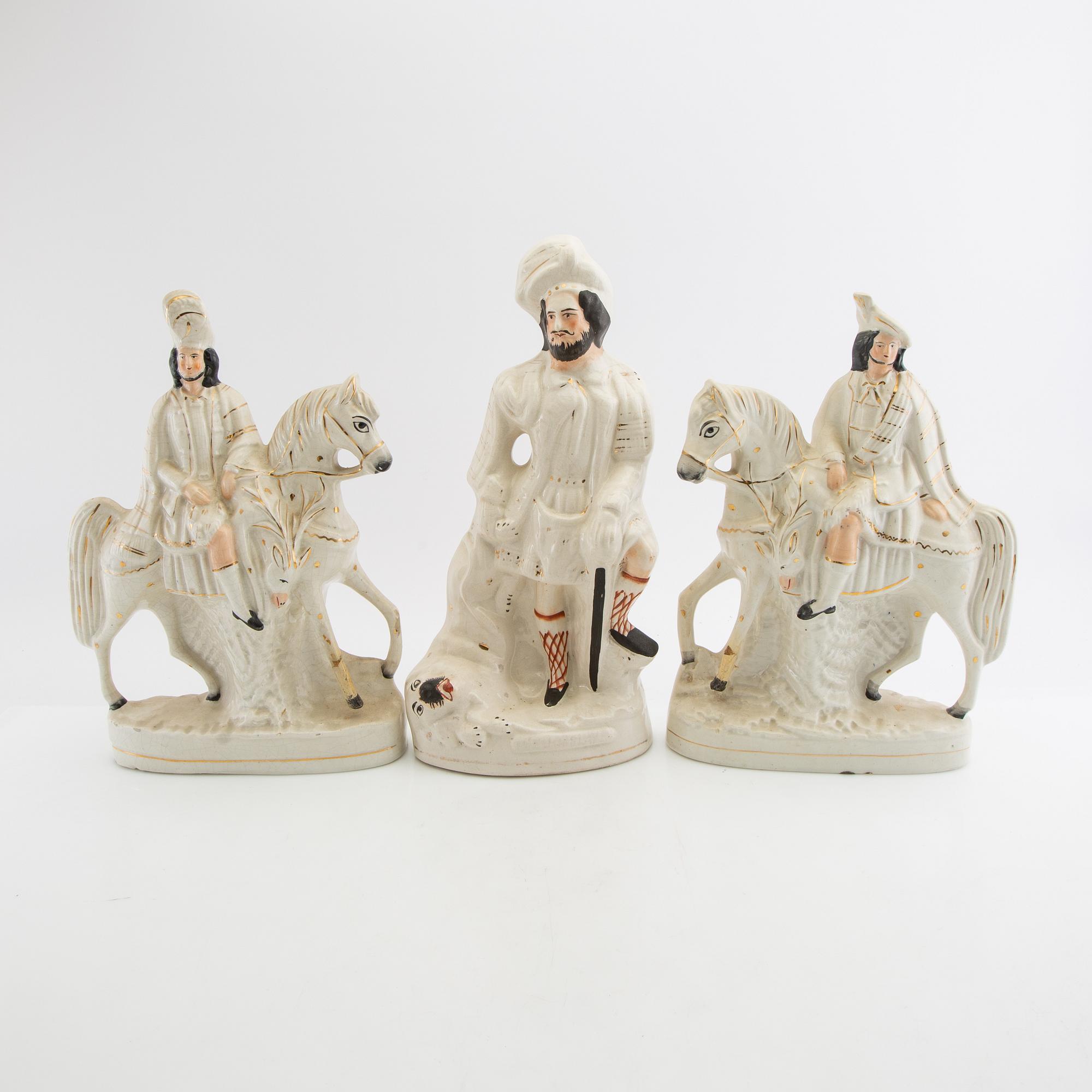 Eight Staffordshire-type figurines, England, early 20th Century.