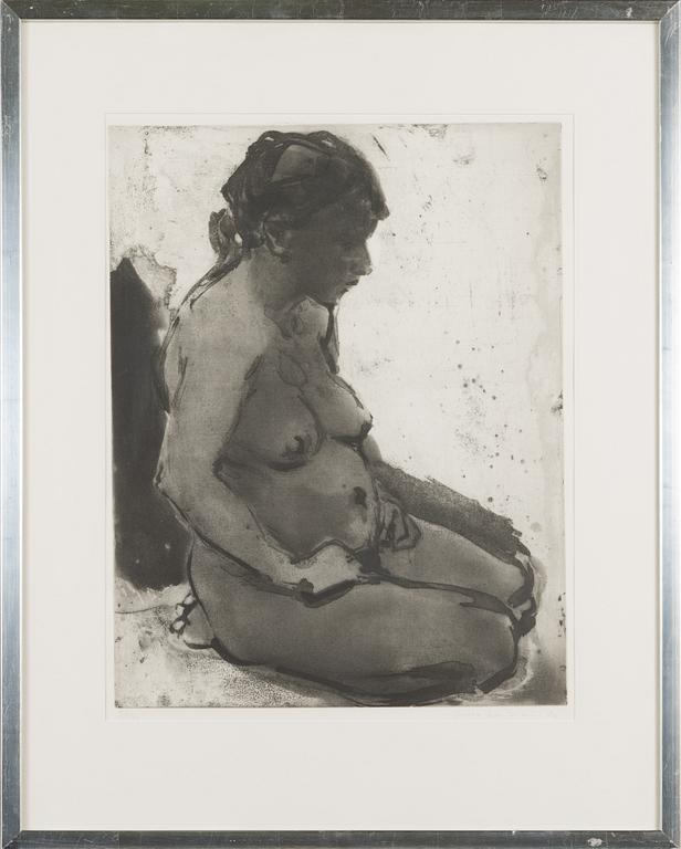 Juho Karjalainen, etsning, 2 st, signerade.