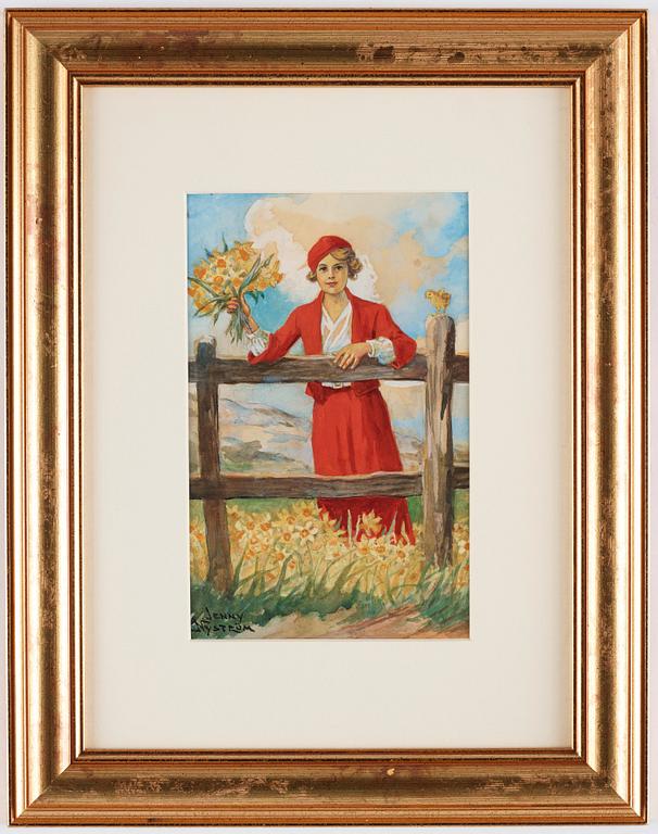 Jenny Nyström, 'Glad Påsk', Young girl with daffodils.