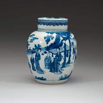 A blue and white jar with cover, Qing dynasty Kangxi (1662-1722).