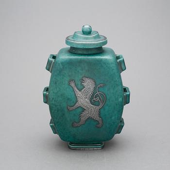 URNA MED LOCK, stengods. "Argenta" Wilhelm Kåge. Gustavsberg 1900-talets mitt.