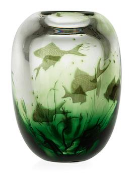 An Edward Hald 'fish graal' glass vase, Orrefors 1938.