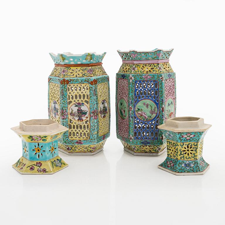 Two Chinese mid-20th-century porcelain lanterns.