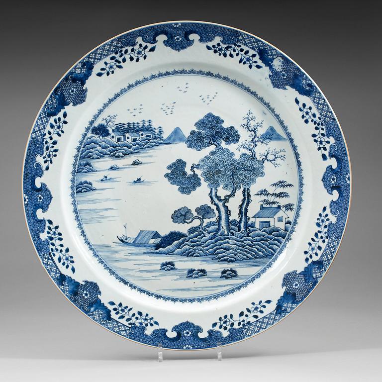 A large blue and white charger, Qing dynasty, Qianlong (1736-95).