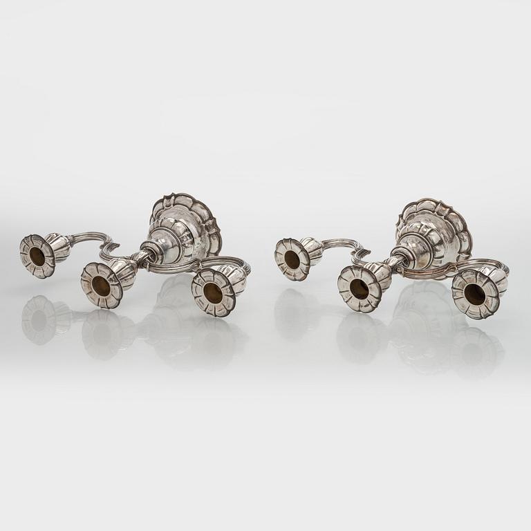 Carl M. Cohr, a pair of silver candelabra, Fredericia, Denmark, 1940.