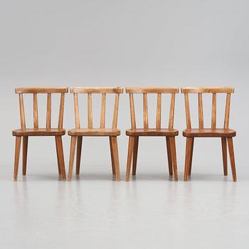 Axel Einar Hjorth, a set of four 'Utö' pine chairs, Nordiska Kompaniet, Sweden 1930s.