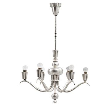 518. A Swedish Grace silver plated chandelier, 1920's-30's.