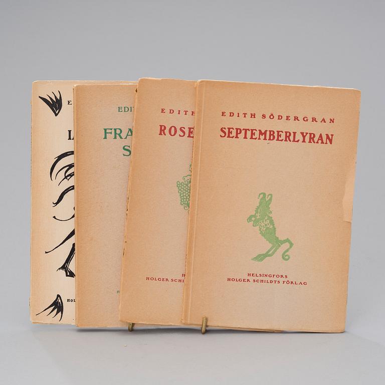 EDITH SÖDERGRAN, 4 volumes, first edition, Holger Schildts förlag, Helsinki.