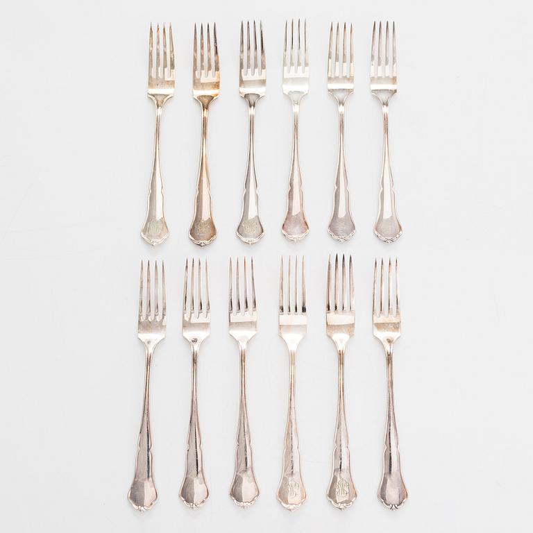 A 74-piece silver cutlery set, 'Chippendale', Kultakeskus, Hämeenlinna 1940-72.