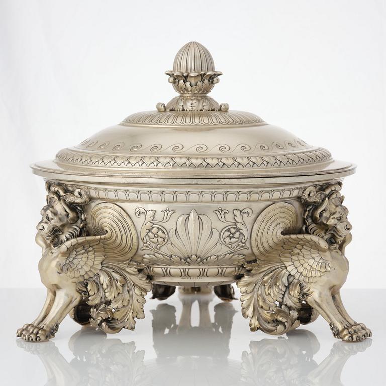 A German 20th century parcel-gilt silver thureen.