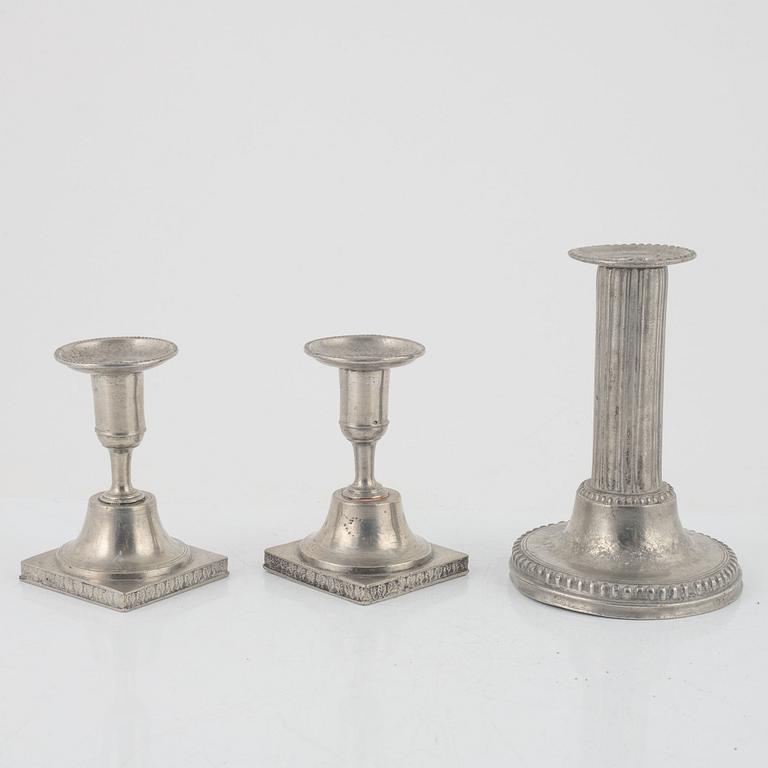 Nikolas Justelius and Nils Erik Justelius, three pewter candle holders, Eksjö, 1791-1851.
