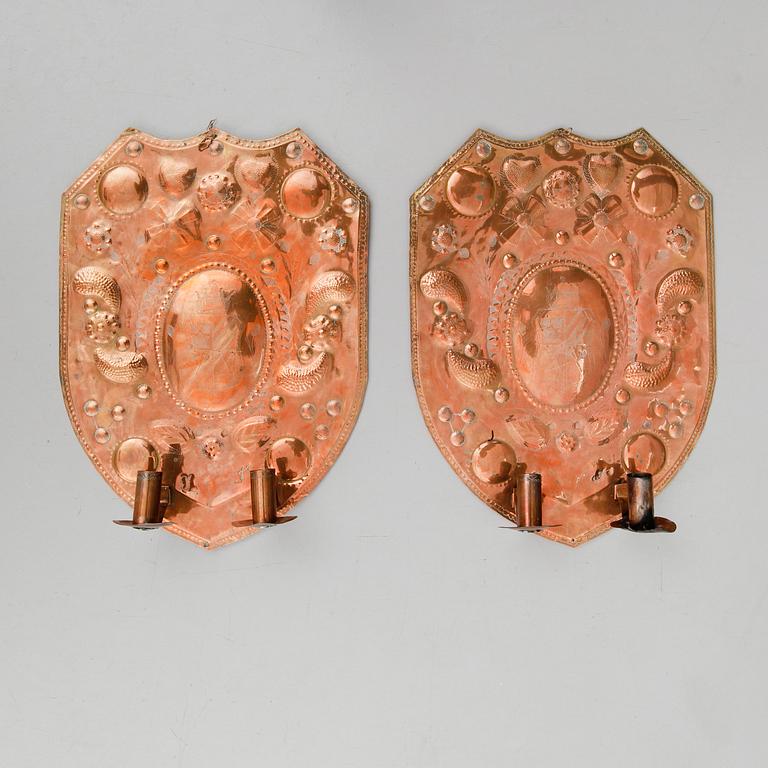 LJUSPLÅTAR, 1 par, koppar, 1800-talets andra hälft.