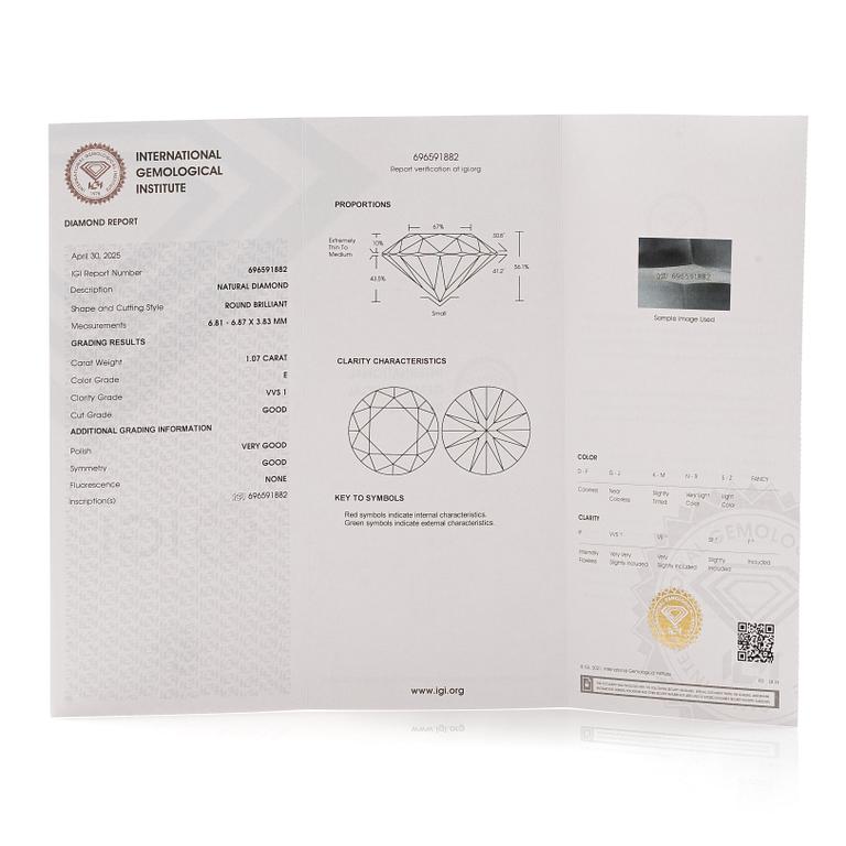 Earrings, single-stone earrings in 18K white gold with brilliant-cut diamonds, accompanied by IGI report.