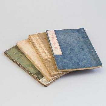 Four Japanese woodblock printed books, 19th century.