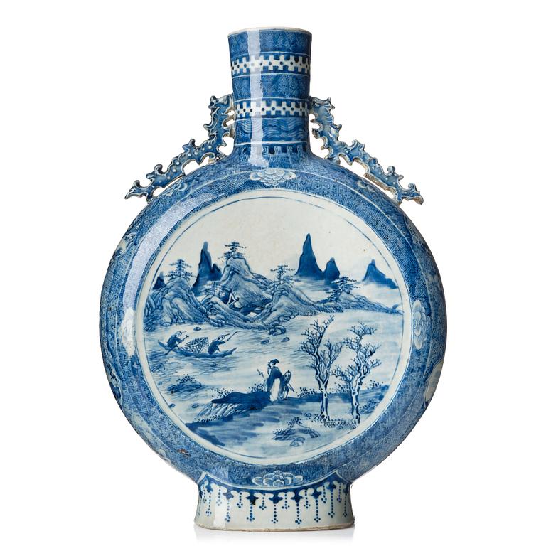 A large blue and white moonflask, Qing dynasty, 19th Century.