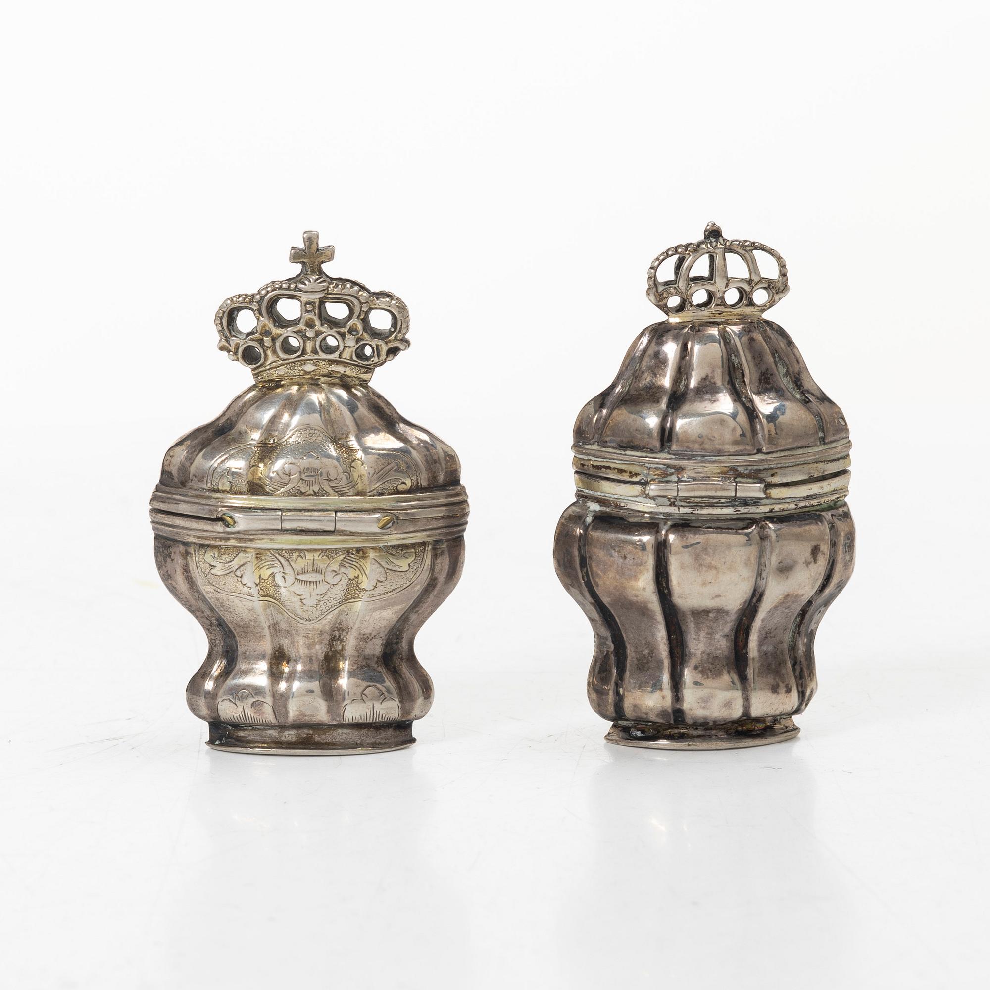 Two silver snuff boxes, probably Denmark and one with Swedish hallmark, 18th/19th Century.