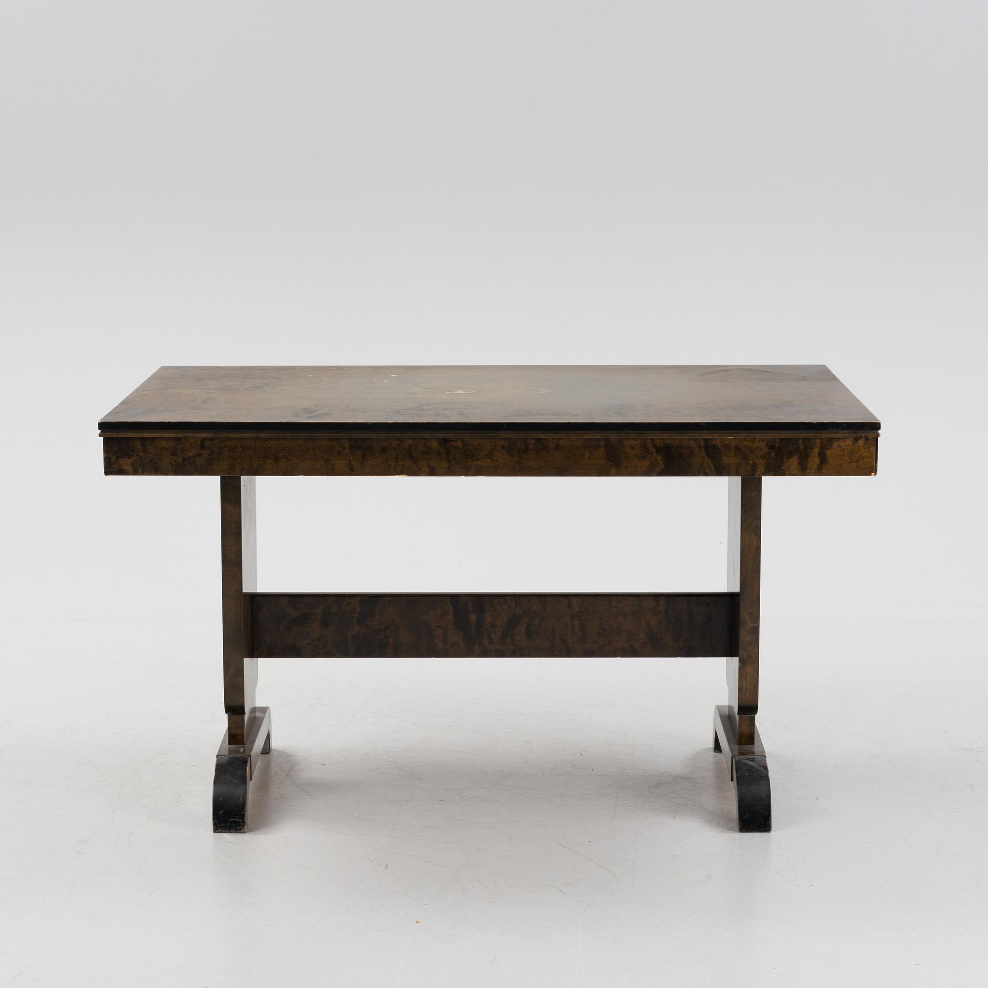 A Swedish Grace birch dining table and four chairs, 1920's/1930's.