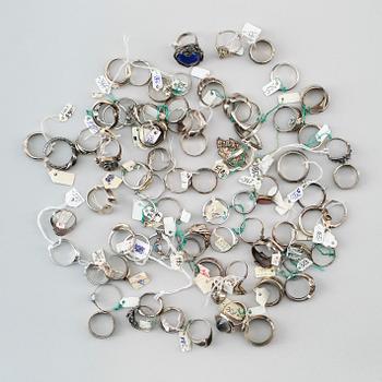 SAMLING RINGAR, silver, 1900-talets andra hälft. Total vikt ca 314 g.