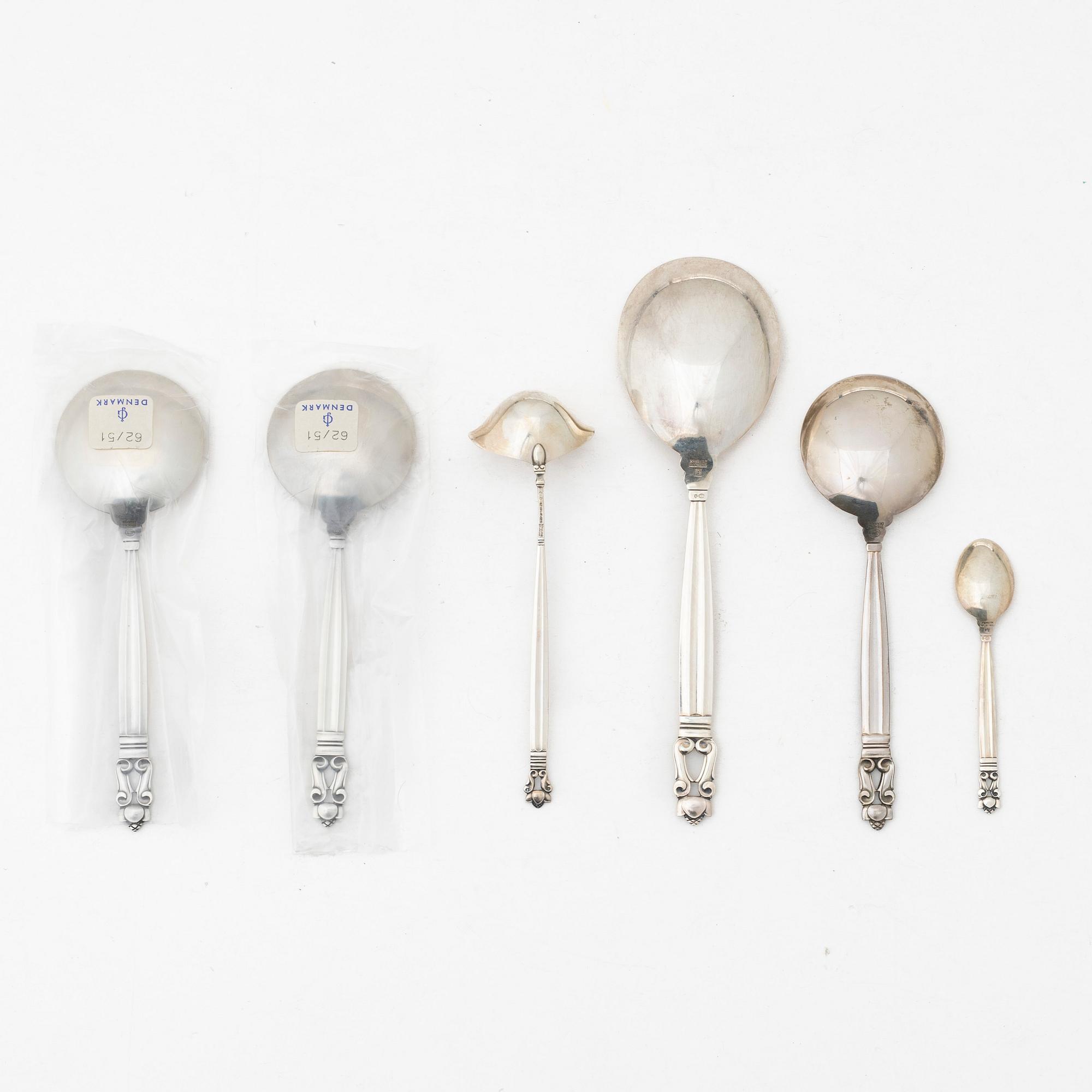 Johan Rohde, Silver cutlery, 'Acorn', Georg Jensen, Denmark (6 pcs).