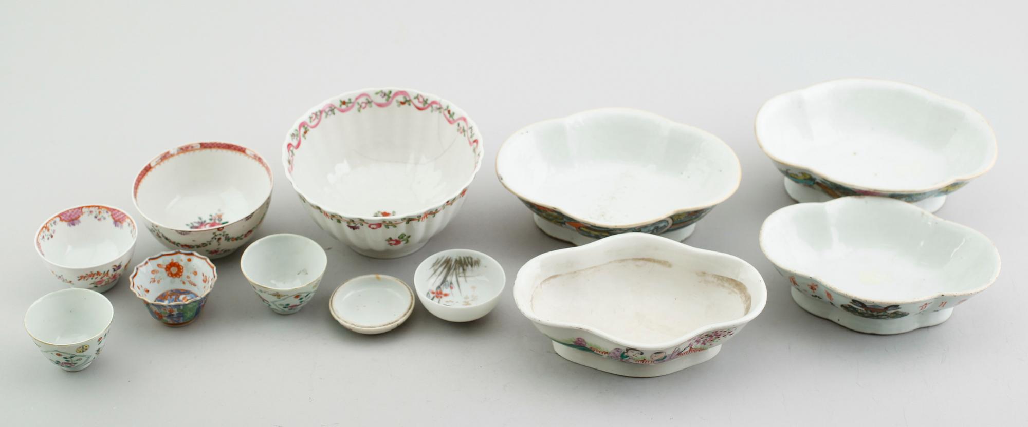 SAMLING OSTINDISKA SKÅLAR, 11 delar, 17/18/1900-tal.