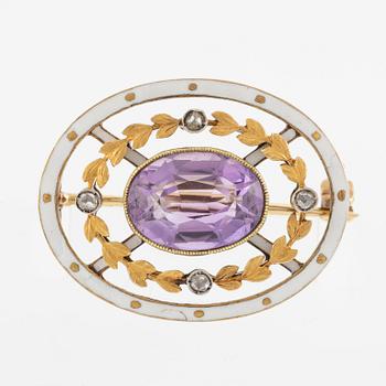 A Fabergé jewelled gold and enamel brooch, workmaster Mikhail Perkhin, St Petersburg, 1895-1903.