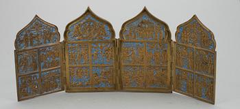 RESEIKON, polyptyk, emaljerad mässing, Ryssland 1800-tal.