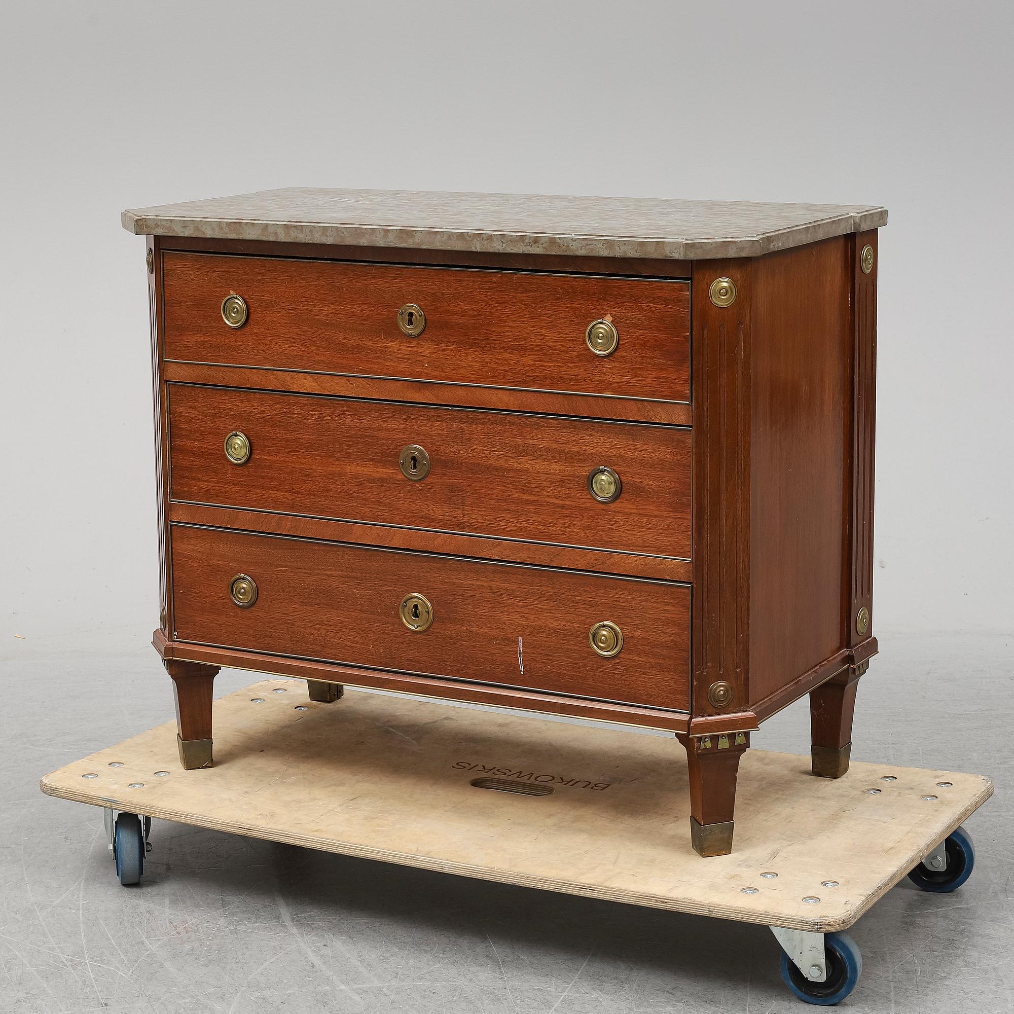 A late 19th Century Gustavian style mahogany chest of drawers.
