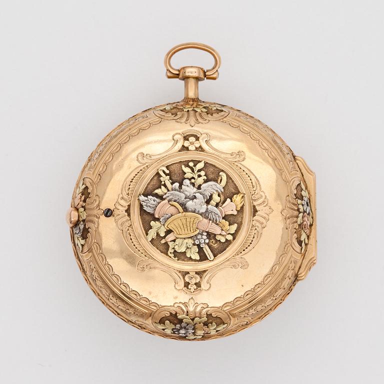 SPINDELUR, Gladman, Stockholm, trefärgat guld, ca 1780-tal.